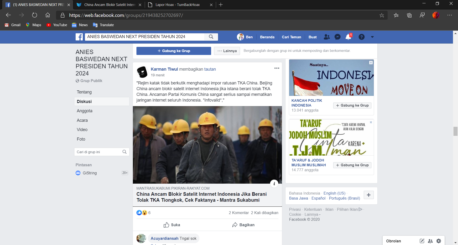 ANIES BASWEDAN NEXT PRESIDEN TAHUN 2024 and 1 more page - Personal - Microsoft​ Edge 10_05_2020 14_52_54.png
